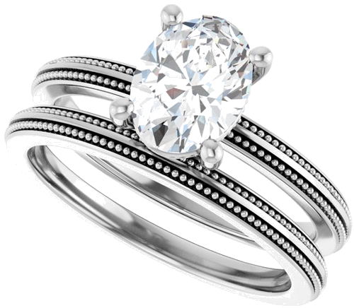 Sužadėtuvių Žiedas „Solitaire Milgrain“ 14k white gold Oval 8mm x 6mm (10)