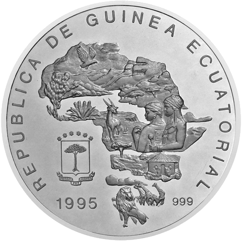 7000 Francs African Elephant 1995 Equatorial Guinea Silver Coin (2)