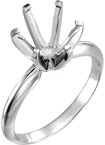 14K White 9.1-9.7 mm Round Pre-Notched 6-Prong Solitaire Ring Mounting (1)