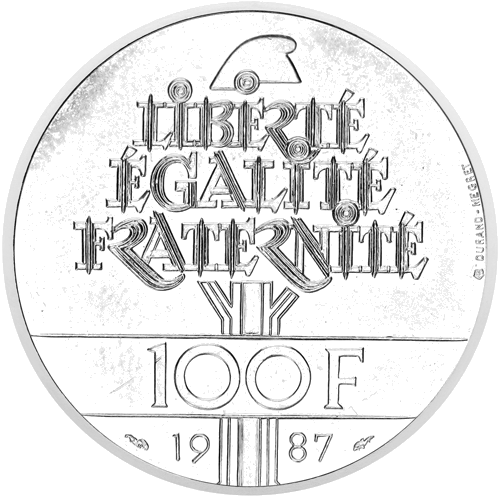 100 Francs General Lafayette 1987 France Silver Coin (2)