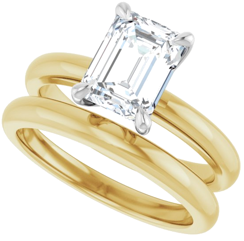 14K Yellow White 8x6 mm Emerald Solitaire Engagement Ring Mounting (10)