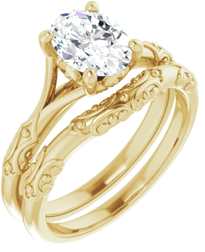 Sužadėtuvių Žiedas „Solitaire Split Shank“ 585 Geltonojo Aukso Oval 8mm x 6mm (6)