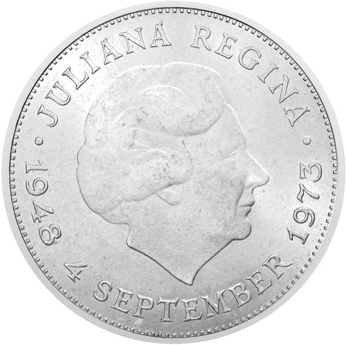 10 Guldenų Vilhelmina I 1975 Nyderlandai sidabrinė moneta (1)