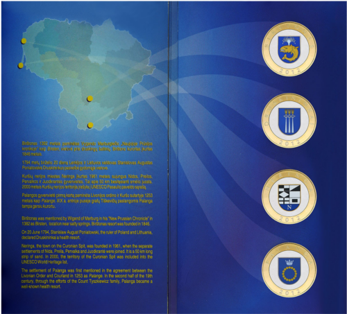 2012 Lietuva Kurortai 2 litų spalvotos proginės Proof monetos numizmatinėje pakuotėje (1)