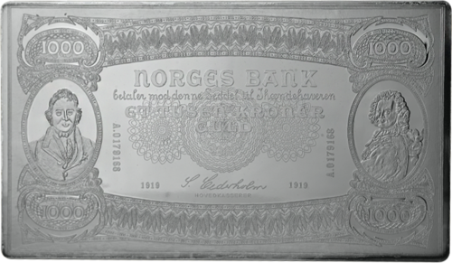 1000 kronų Norvegijos banko sidabro plokštė (1)
