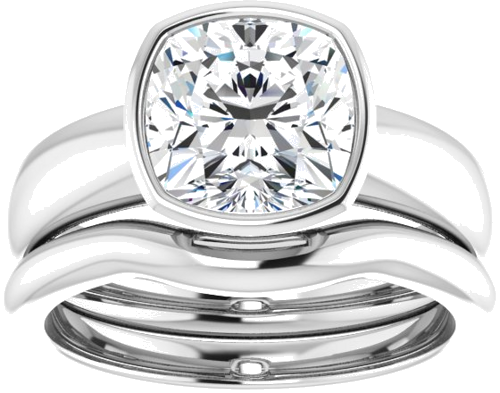 Sužadėtuvių Žiedas „Bezel-Set Solitaire“ 10k white gold Cushion 8mm (8)