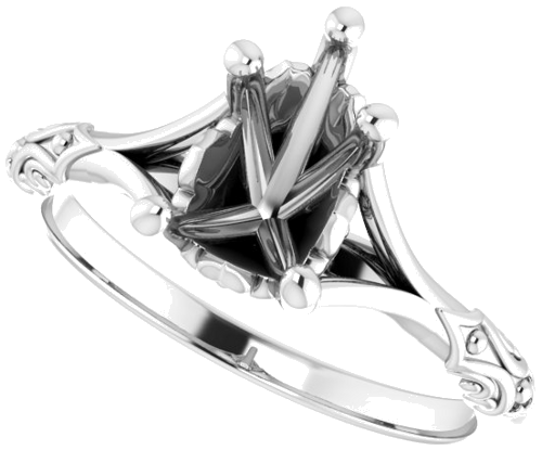 Sužadėtuvių Žiedas „Solitaire Split Shank“ 585 Baltojo Aukso Pear Shape 9mm x 6mm (5)