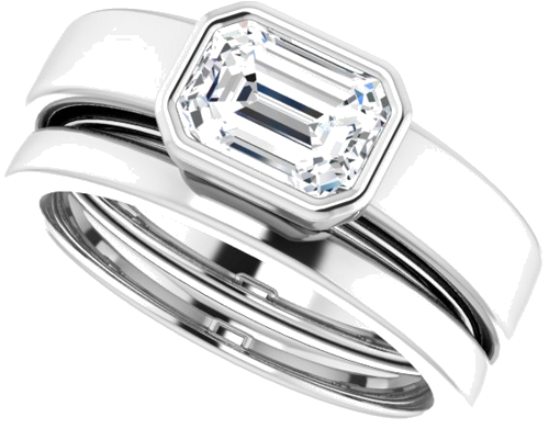 Sužadėtuvių Žiedas „Bezel-Set Solitaire“ 14k white gold Emerald 7mm x 5mm (10)