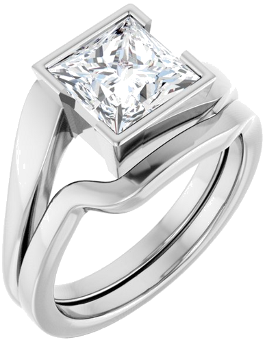 Sužadėtuvių Žiedas „Half-Bezel Solitaire“ 14k white gold Square 7mm (6)