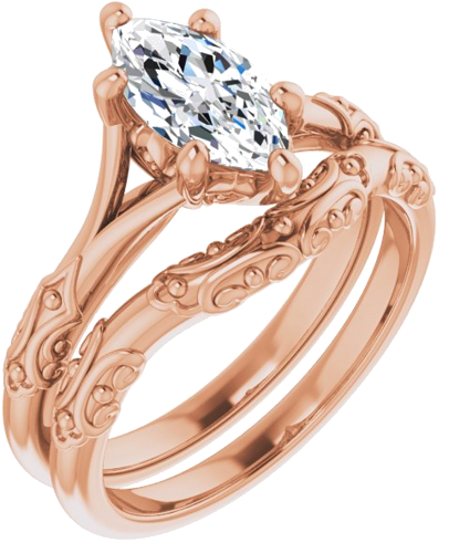 Sužadėtuvių Žiedas „Solitaire Sculptural“ 14k rose gold Marquise 10mm x 5mm (6)