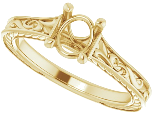 Sužadėtuvių Žiedas „Scroll Solitaire“ 585 Geltonojo Aukso Oval 7mm x 5mm (5)