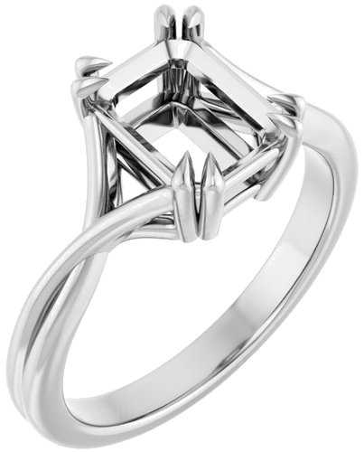 Sužadėtuvių Žiedas „Double Claw-Prong Solitaire Criss-Cross“ 14k white gold Emerald 8mm x 6mm (1)