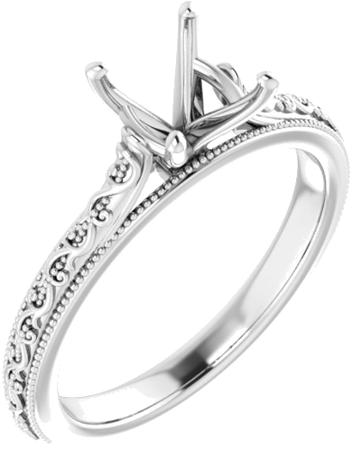 14K White  7 mm Round Solitaire Engagement Ring Mounting (1)