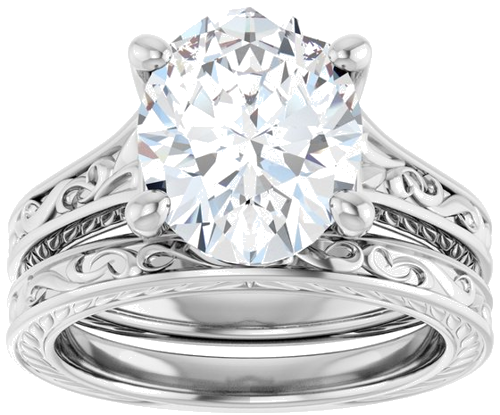 Sužadėtuvių Žiedas „Solitaire Scroll“ 14k white gold Oval 11mm x 9mm (8)