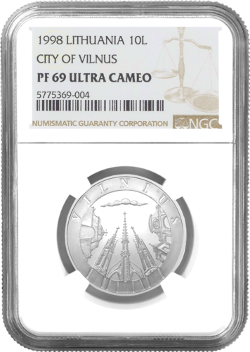 1998 Литва Вильнюс 10 литов PF 69 ULTRA CAMEO (1)