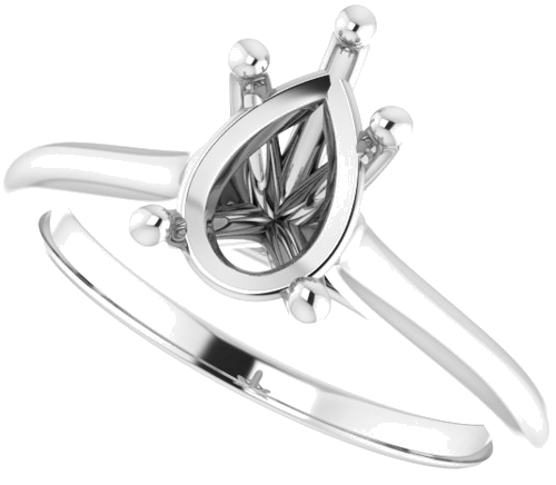 14K White 9x6 mm Pear Solitaire Engagement Ring Mounting (5)