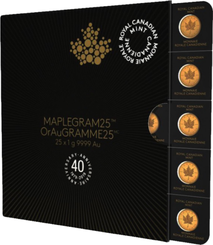 25 x 1 g Maplegram Klevo lapo auksinės monetos Kanada (1)