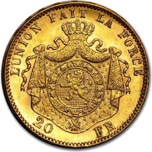 20 frankų Leopoldas II Belgijos Karalystė auksinė moneta (2)