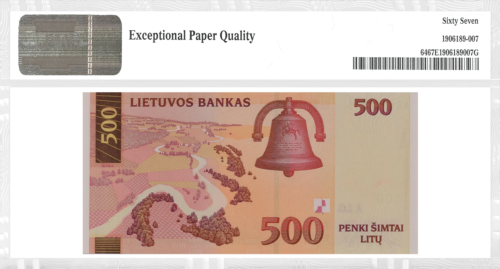 2000 Lietuva 500 litu banknote PMG GEM UNC 67 (2)