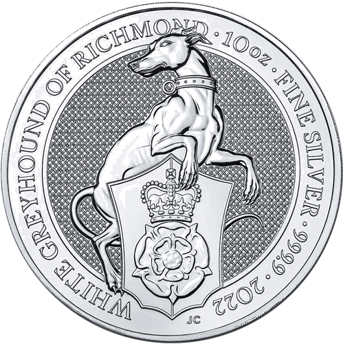 10 oz White Richmond Greyhound 2022 Queen's beasts silver coin (1)