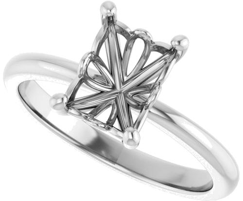 14K White 8x6 mm Emerald Solitaire Engagement Ring Mounting (5)