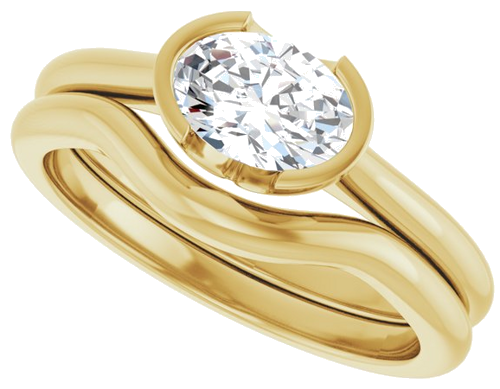Sužadėtuvių Žiedas „Half Bezel Solitaire“ 585 Geltonojo Aukso Oval 7mm x 5mm (10)