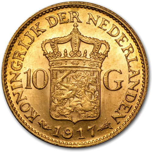 10 guldenų Nyderlandų karalystė Wilhelmina (1911-1923) auksinė moneta (2)
