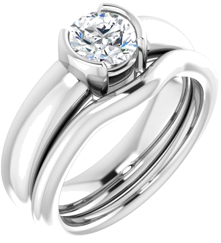 Sužadėtuvių Žiedas „Half Bezel Solitaire“ 585 Baltojo Aukso Round 6mm (6)