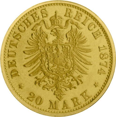 20 марок Людвиг II (1874-1878) Германская империя золотая монета (2)