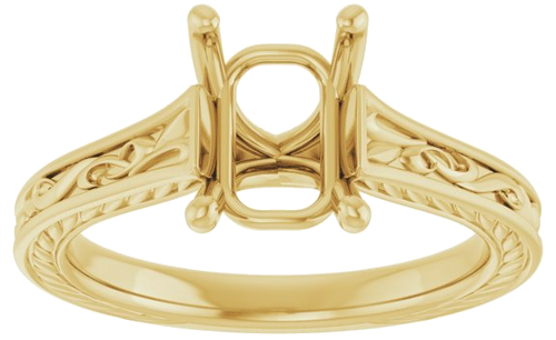 Sužadėtuvių Žiedas „Solitaire Scroll“ 14k yellow gold Emerald 8mm x 6mm (3)