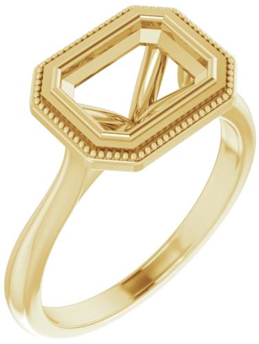 Sužadėtuvių Žiedas „Bezel-Set Solitaire Milgrain“ 14k yellow gold Emerald 8mm x 6mm (1)