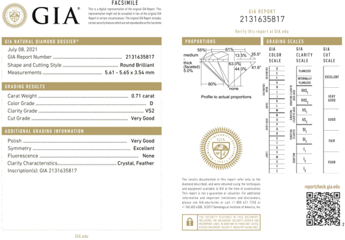 0.71 carat D-VS2 Very Good cut Natūralus Round Deimantas (1)