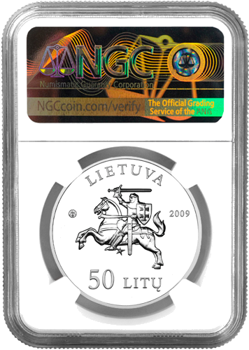 2009 Литва Смолёвка литовская 50 литов серебряная монета PF 69 ULTRA KAMEO (2)
