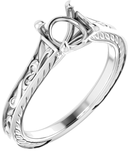 Sužadėtuvių Žiedas „Scroll Solitaire“ 585 Baltojo Aukso Round 6.5mm (1)