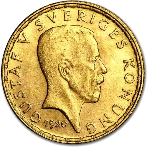 5 крон Королевство Швеция Густав V 1920 золотая монета (1)