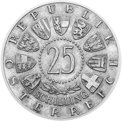 25 шиллингов Моцарт 1956 Австрия серебряная монета (2)