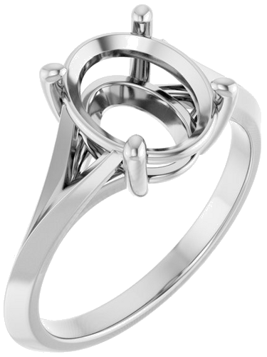 Sužadėtuvių Žiedas „Solitaire Split Shank“ 10k white gold Oval 10mm x 8mm (1)