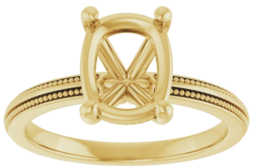 Sužadėtuvių Žiedas „Solitaire Milgrain“ 14k yellow gold Elongated Cushion 9mm x 7mm (3)