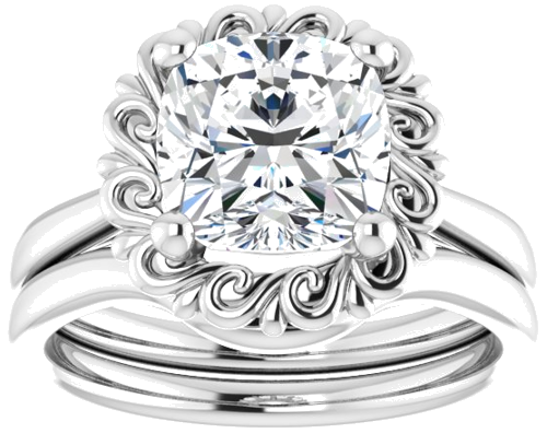 Sužadėtuvių Žiedas „Solitaire“ 14k white gold Cushion 8mm (8)