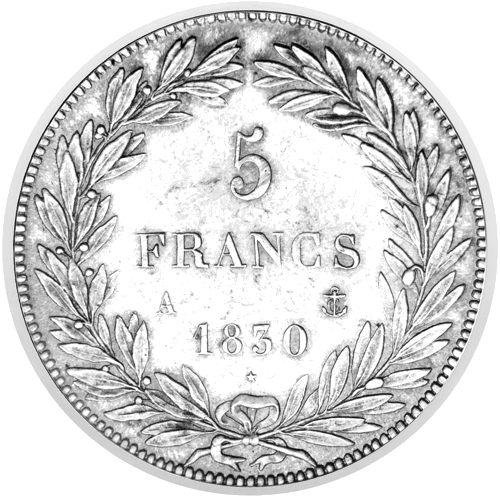 5 франков (1830–1848) Франция Луи Филипп I (Без венца) серебряная монета (2)