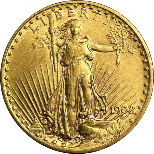 20 ASV dolāru zelta monēta - Svētais Gaudens / Dubultais Ērglis (1907-1933), (2)