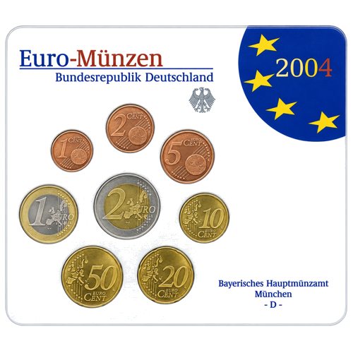2004 Vācija Eiro monētu komplekts BU iepakojumā (2)