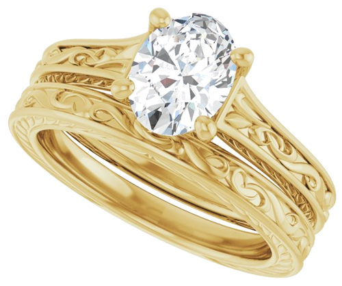 Sužadėtuvių Žiedas „Solitaire Scroll“ 14k yellow gold Oval 8mm x 6mm (15)