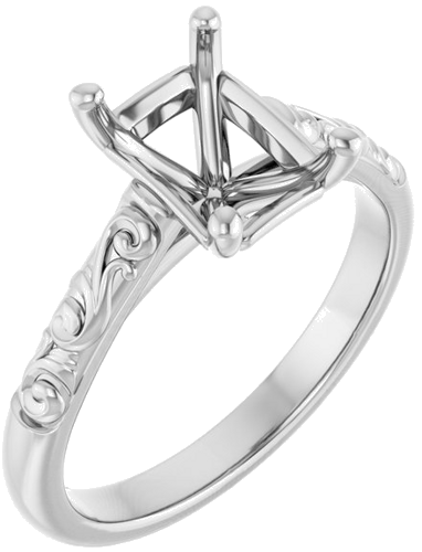 10K White 8x6 mm Emerald Solitaire Engagement Ring Mounting (1)