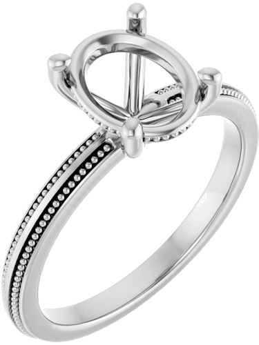 Sužadėtuvių Žiedas „Solitaire Milgrain“ 14k white gold Oval 9mm x 7mm (1)