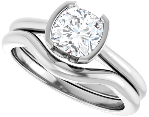 Sužadėtuvių Žiedas „Half-Bezel Solitaire“ 14k white gold Cushion 6mm (10)