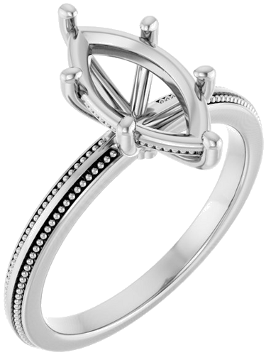 Sužadėtuvių Žiedas „Solitaire Milgrain“ 14k white gold Marquise 12mm x 6mm (1)