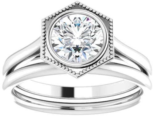Sužadėtuvių Žiedas „Bezel-Set Solitaire“ 14k white gold Round 6.5mm (8)