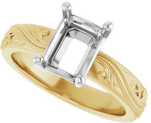 Sužadėtuvių Žiedas „Solitaire Sculptural“ 14k yellow/white gold Emerald 8mm x 6mm (5)