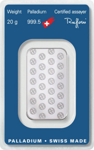 20 g pallādija stienis .995 Argor-Heraeus Šveice (2)